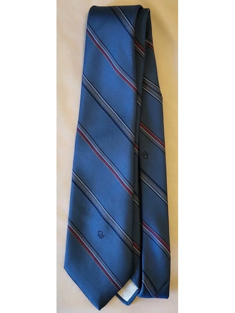 Vintage Christian Dior Men's Light Blue Tan Stripe Tie Necktie Made In USA